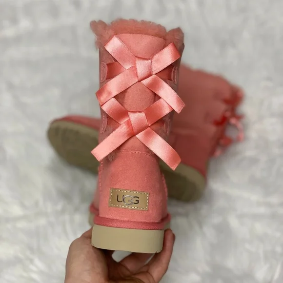 UGG Bailey Bow II Womens Mid-Calf Suede Winter Boots Pink 1016225 PBSM NEW Sz 7 - Picture 3 of 11